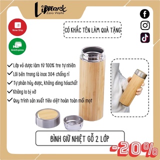 Bình Giữ Nhiệt Bằng Gỗ Tre Tự Nhiên Lõi Inox 450ml Limart