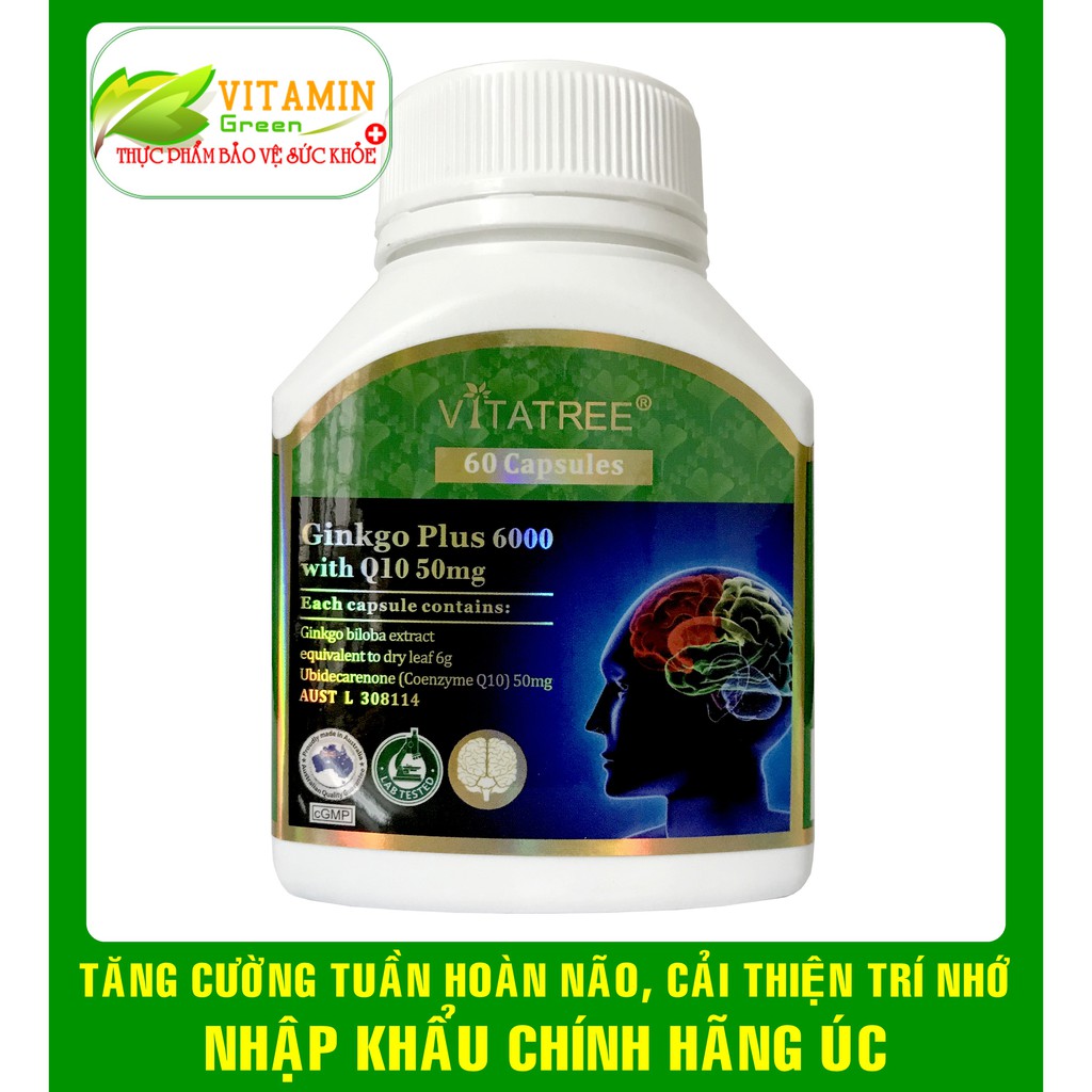 VITATREE GINKGO PLUS 6000MG WITH Q10 TĂNG CƯỜNG TUẦN HOÀN NÃO (60 viên) | NHẬP KHẨU CHÍNH HÃNG ÚC