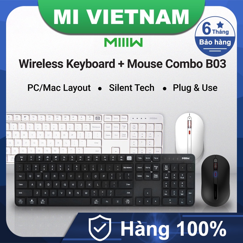 Bộ Chuột và Bàn phím không dây XIAOMI MIIIW Wireless Keyboard Mouse Set B03 104 Keys 2.4G IPX4 Multi System