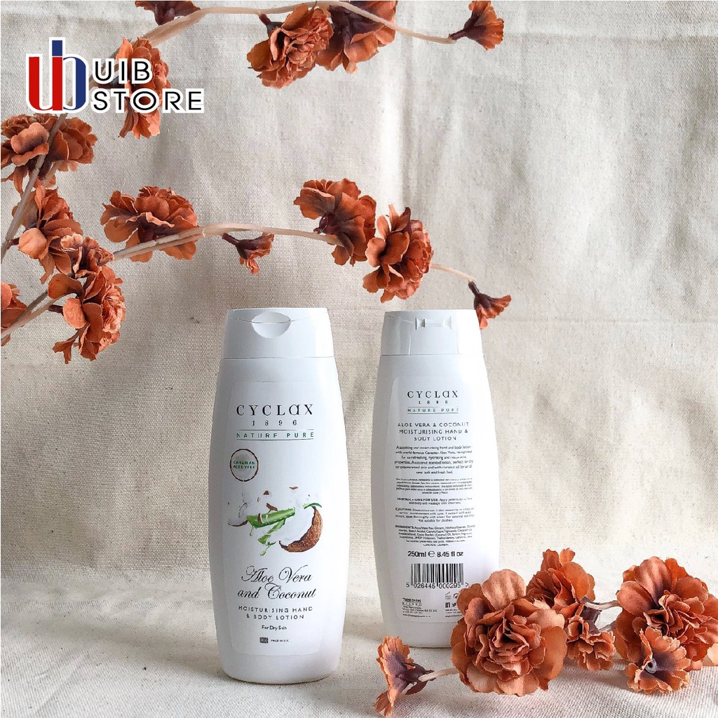 Lotion dưỡng ẩm cho da tay và cơ thể chiết xuất lô hội, dừa-Aloe vera and coconut moisturising hand &amp; body lotion CYCLAX