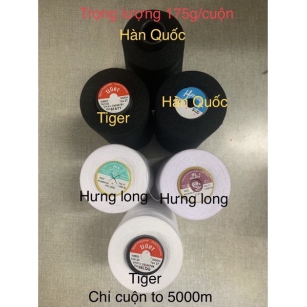 Chỉ may Tiger cuộn lớn 5000m- Chỉ Hàn Quốc bền chắc (hai màu sắc trắng và đen)