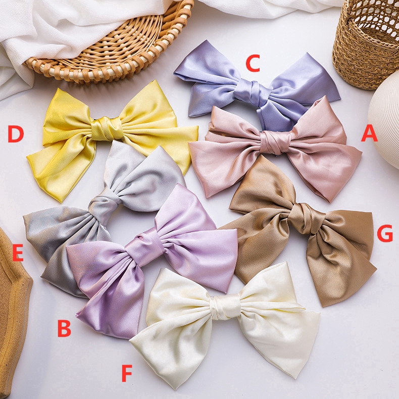 Kẹp Tóc Nơ Vải Satin Màu Trắng Sữa Thời Trang Hàn Quốc Dành Cho Nữ