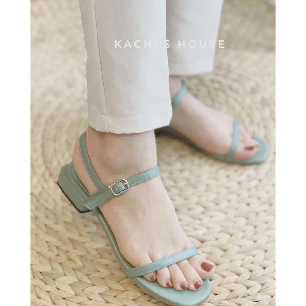 Sandal da lỳ 2 cầu đế bệt đen nude - 2P