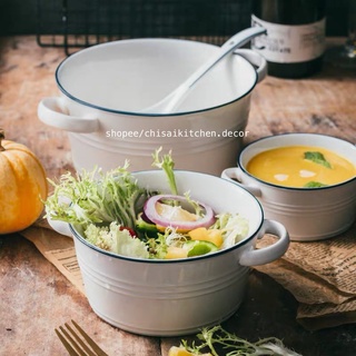 Tô sứ trắng hai tai viền xanh, Tô sứ đựng canh, soup bữa cơm gia đình