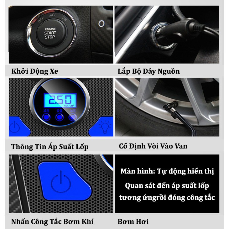 Bơm lốp ô tô, xe hơi điện tử tự ngắt⚡BẢO HÀNH 1 năm⚡️AIKESI (Tặng đầu bơm  trị giá 49k)-có đồng hồ báo áp suất