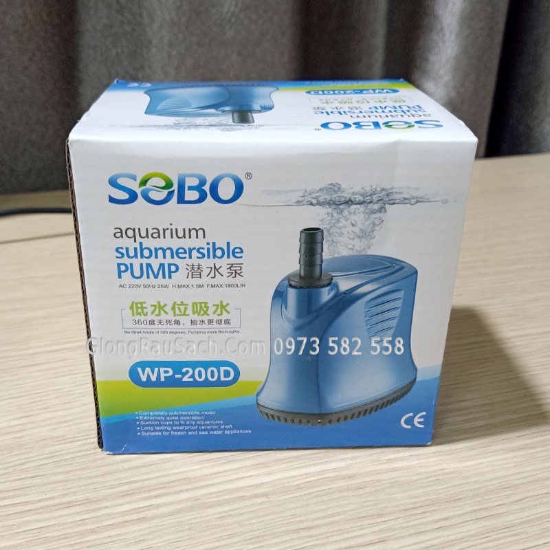 Máy Hút Đáy Bể Cá Bơm Nước Vòi Non Bộ SoBo 200D Công Suất 25W Đầu Ra 13mm và 16mm