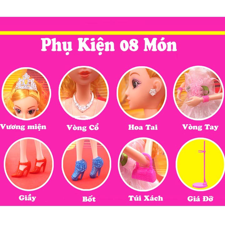 Búp Bê 12 Khớp Xinh Đẹp Váy Đầm Hồng Tặng Phụ Kiện + Mạng Che Mặt Cô Dâu