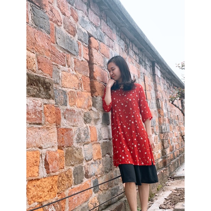 Set áo dài cách tân liền chân váy tằm cao cấp