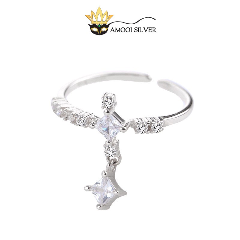 Nhẫn bạc S925 freesize chữ I viên đá rơi - Amooi Silver AN72