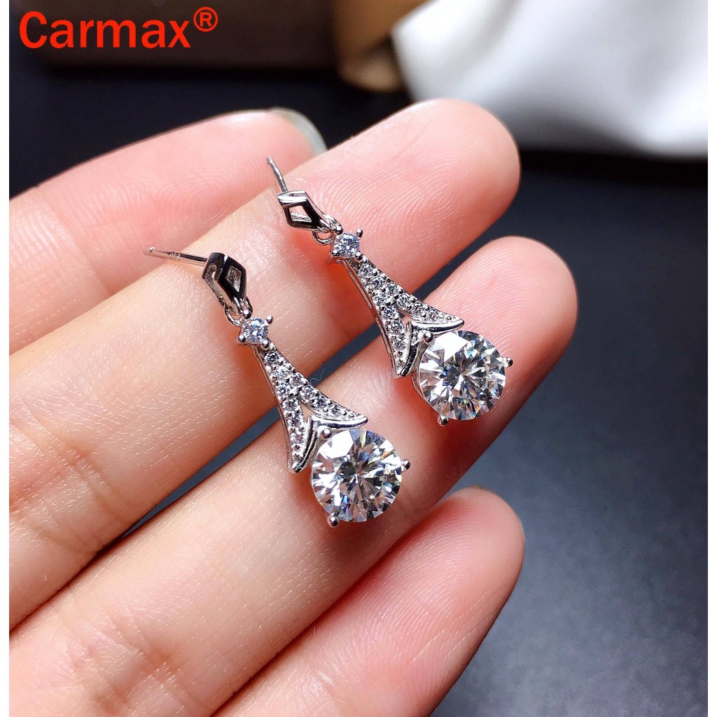 Bông Tai Hình Tháp Moissanite Đính Đá Toàn Diện