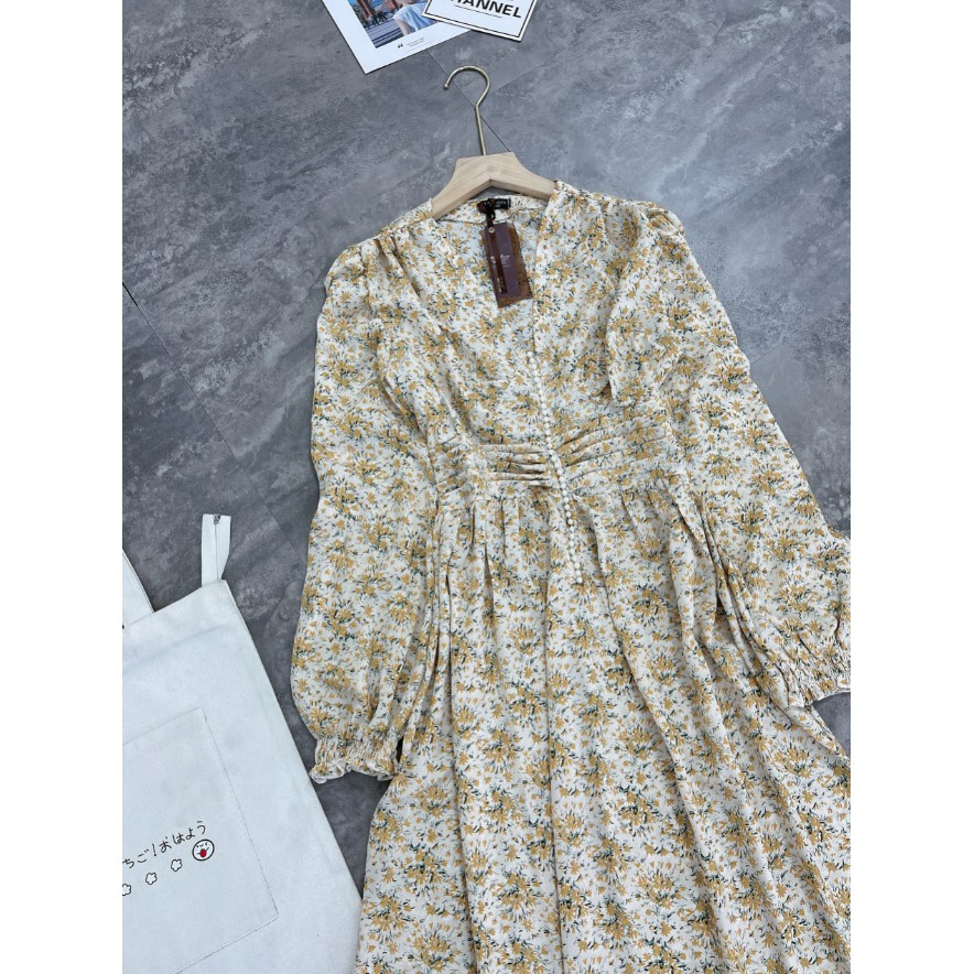 [Mã FAGREEN1505 giảm tới 30K đơn 99K] Đầm Nữ Tiểu Thư , Váy Hoa Nhí Cổ Chữ V Ngọc Dáng Dài | BigBuy360 - bigbuy360.vn