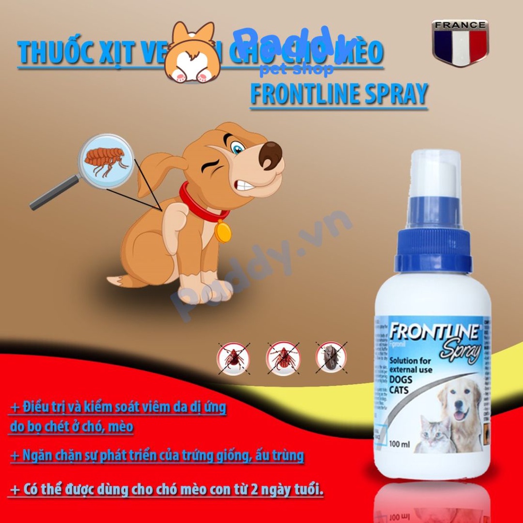 Xịt Frontline Spray Ngừa Ve Rận Cho Chó Mèo 100ml