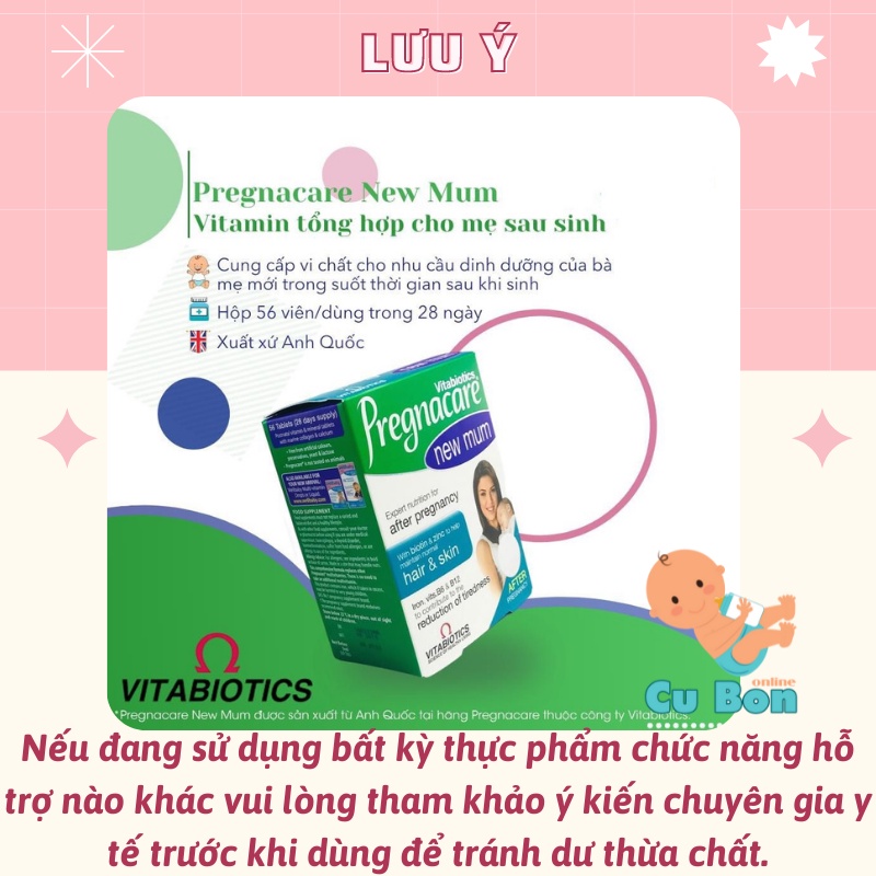 vitamin cho mẹ bầu sau sinh Vitabiotics Pregnacare New Mum của Anh 56 viên làm giảm rụng tóc làm đẹp da chậm lão hoá