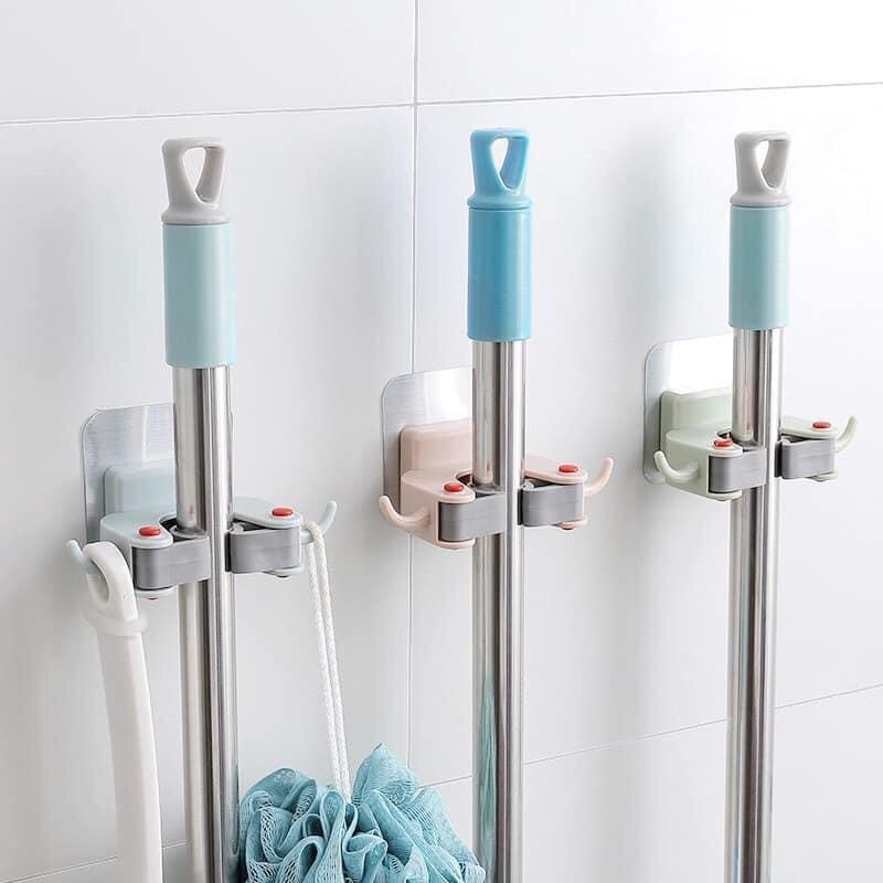 Kẹp cài chổi đa năng gắn tường, có móc treo