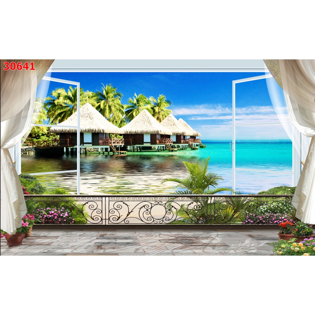 Tranh dán tường 3d cửa sổ thoáng mát