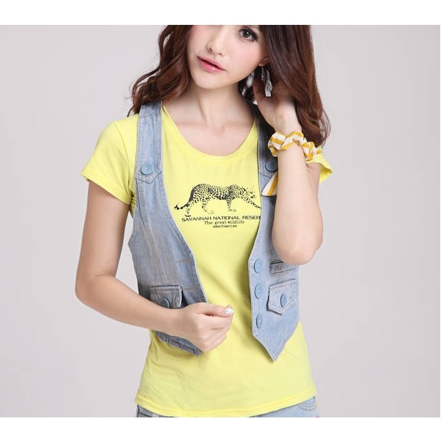 Áo Khoác Denim Không Tay Cổ Vest Thời Trang Cho Nữ