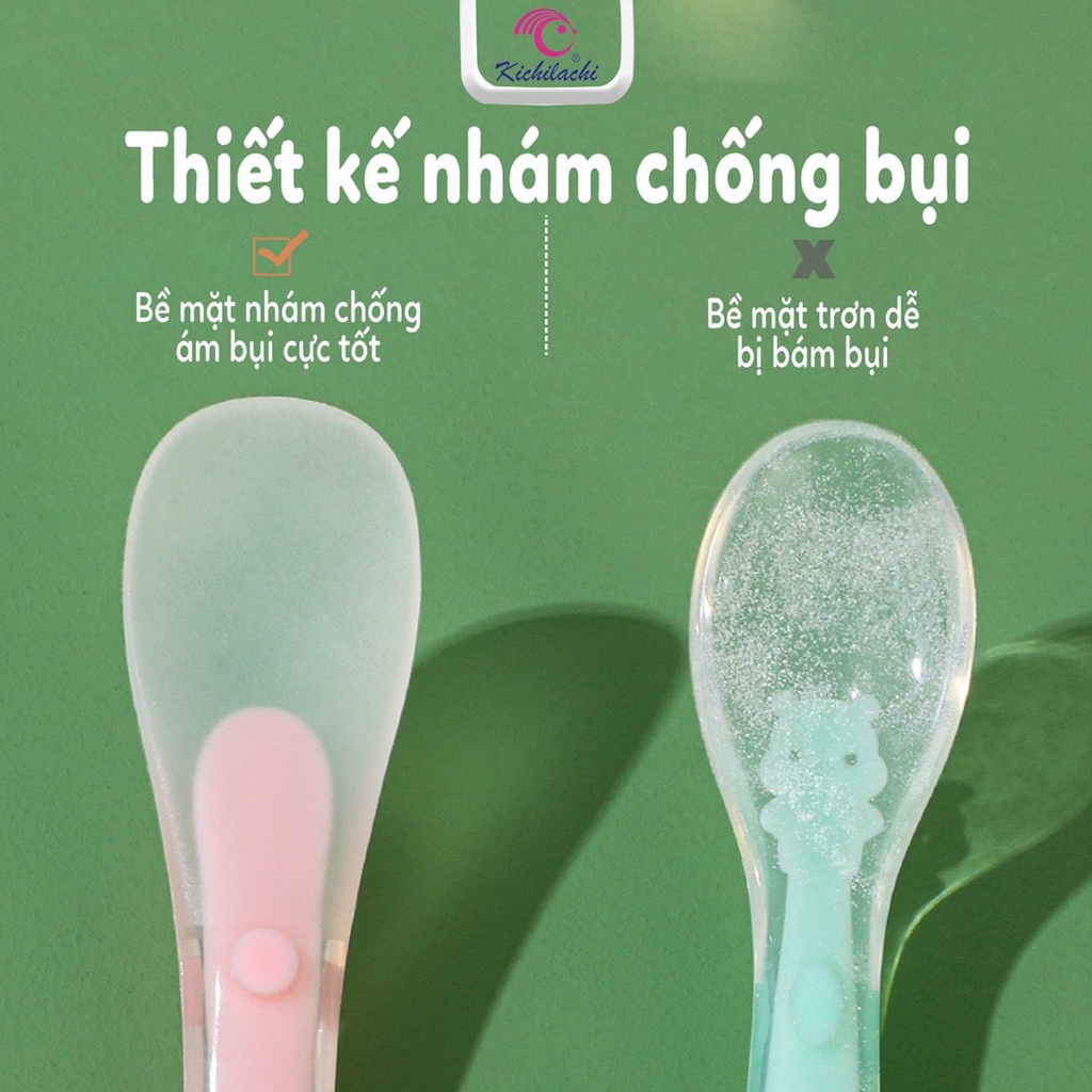 Combo 2 thìa ăn dặm silicon KICHILACHI siêu mềm bảo vệ nướu kèm hộp cho bé tập ăn dặm