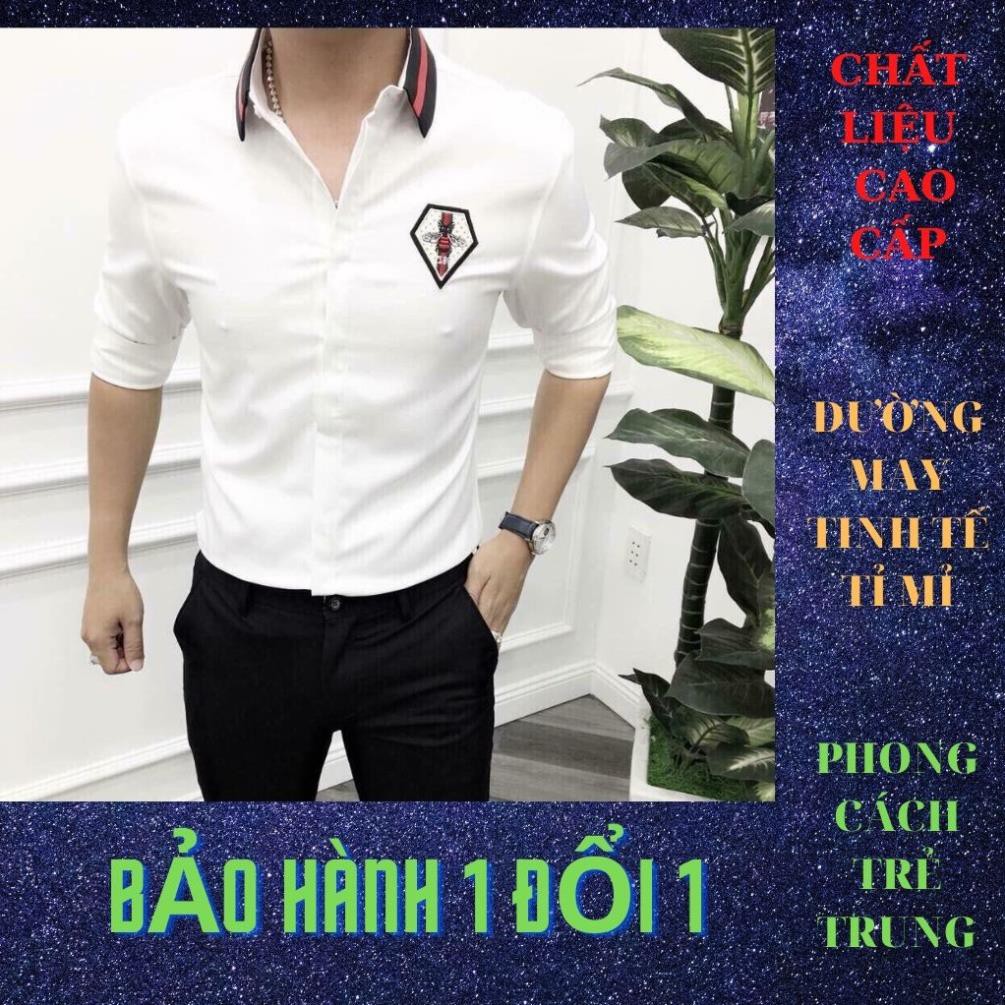 Áo Sơ Mi Nam Chất Lụa Dài Tay DR20RITA Họa Tiết Thêu Logo Ong Trắng MS 35  ༷ ྇