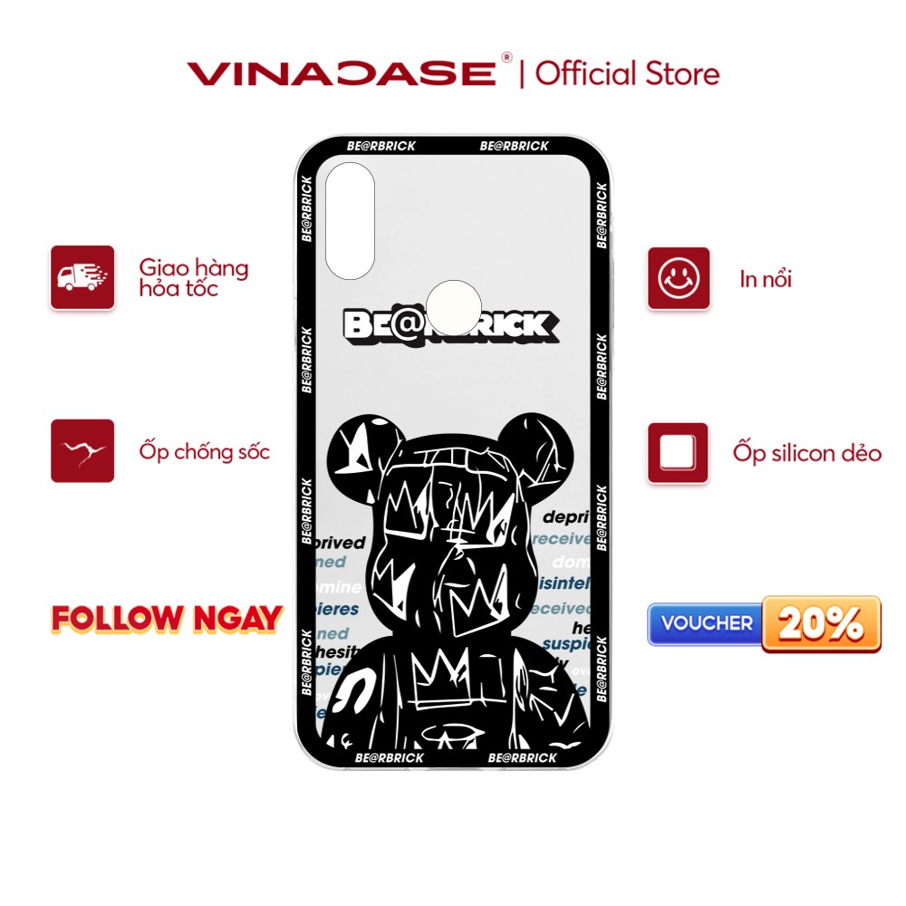 Ốp lưng Vina Case Vsmart Joy 3/Joy 4/Bee 3/...dẻo trong in hình Bearbrick viền