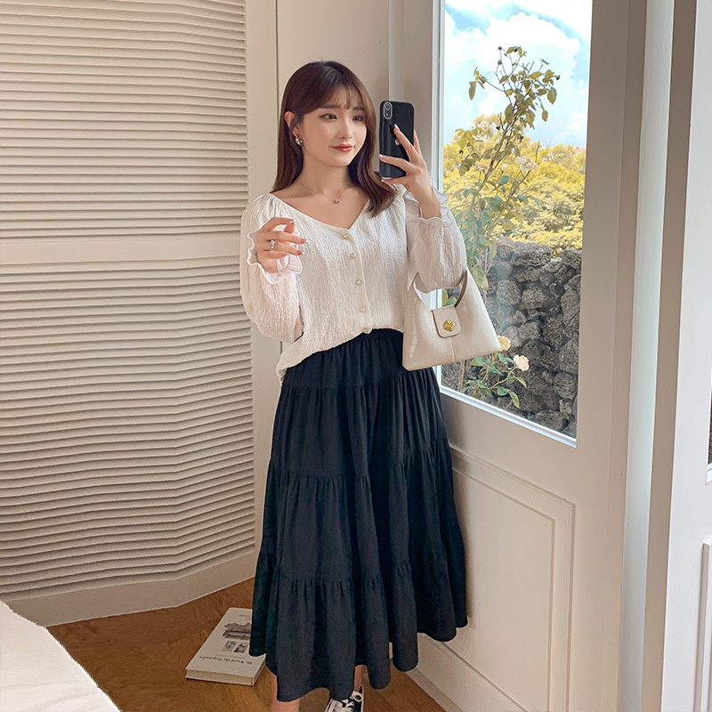 Chân váy nữ 🌸 Váy babydoll xếp tầng với thiết kế dáng dài maxi màu đen phong cách công chúa HOLASTORE99 | BigBuy360 - bigbuy360.vn