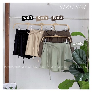 Quần short nữ kiểu cột nơ nút bấm và lưng thun sau size SM Pumi