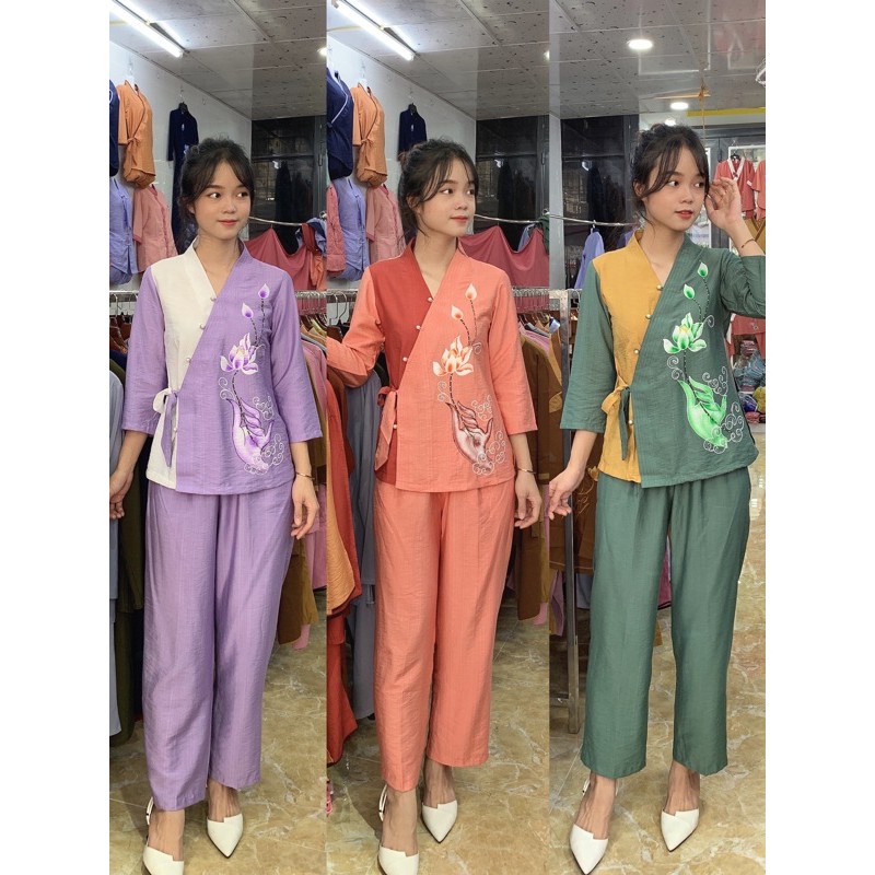 đồ lam đi chùa, thời trang nữ nhật phối tơ