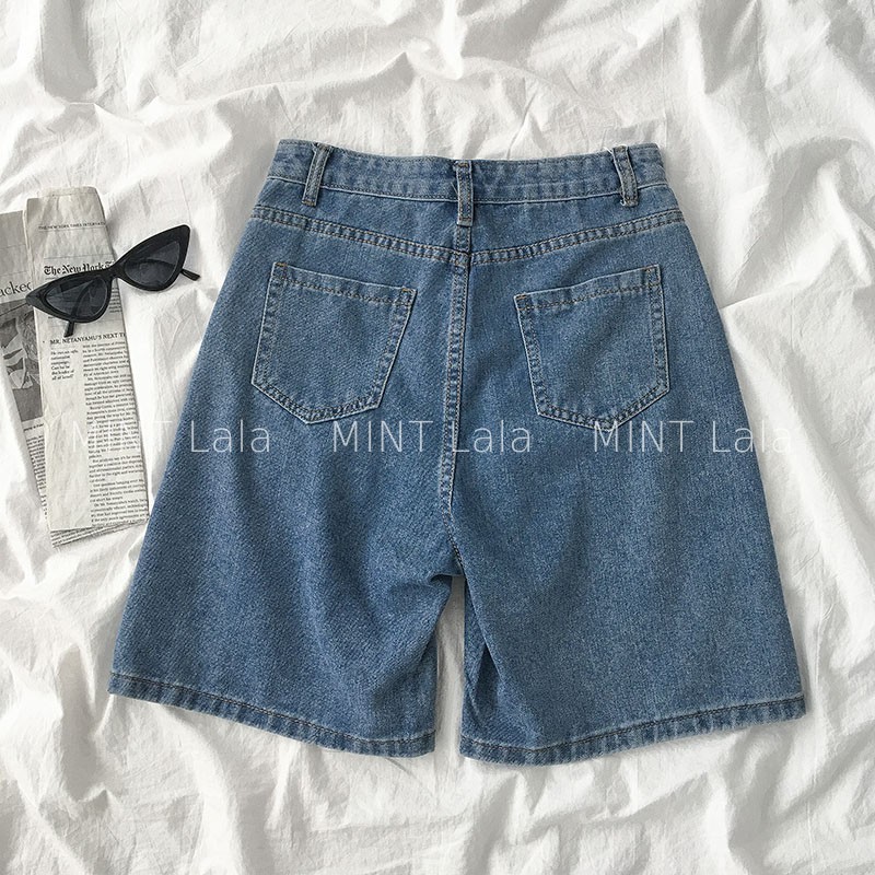 Quần Short Jean Nữ Ống Rộng Lưng Cao 5 Tấc Thời Trang
