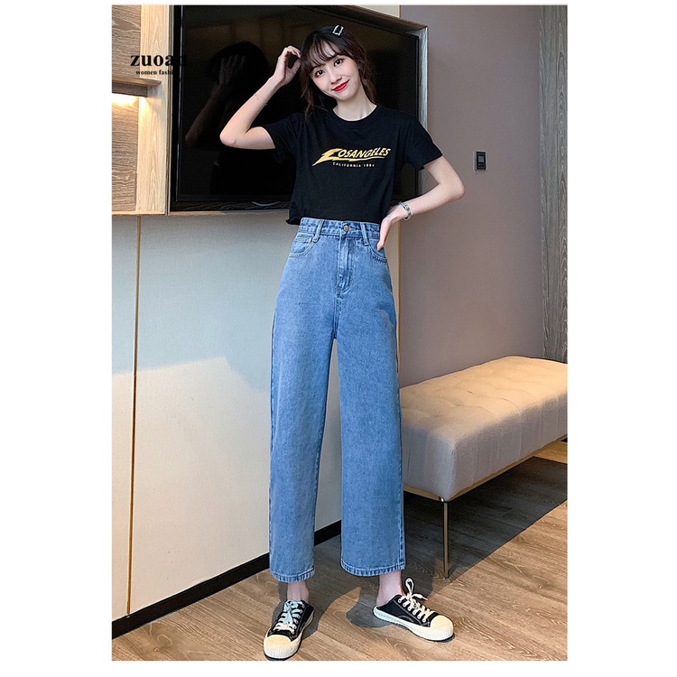 SUXI Quần Jeans Nữ Lưng Cao Ống Rộng Phong Cách Hàn Quốc