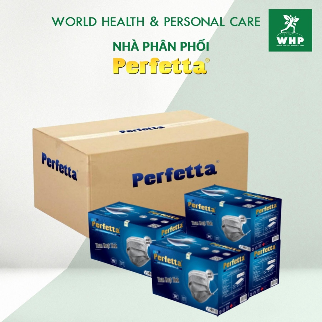 Thùng 20 hộp khẩu trang y tế Perfetta Carbon 4 lớp 40 cái/hộp