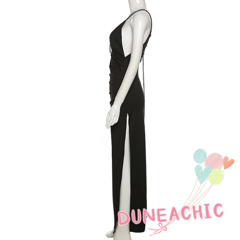 DUNEA Đầm Dự Tiệc Cổ Chữ V Khoét Sâu Thiết Kế Hở Lưng Quyến Rũ Cho Nữ