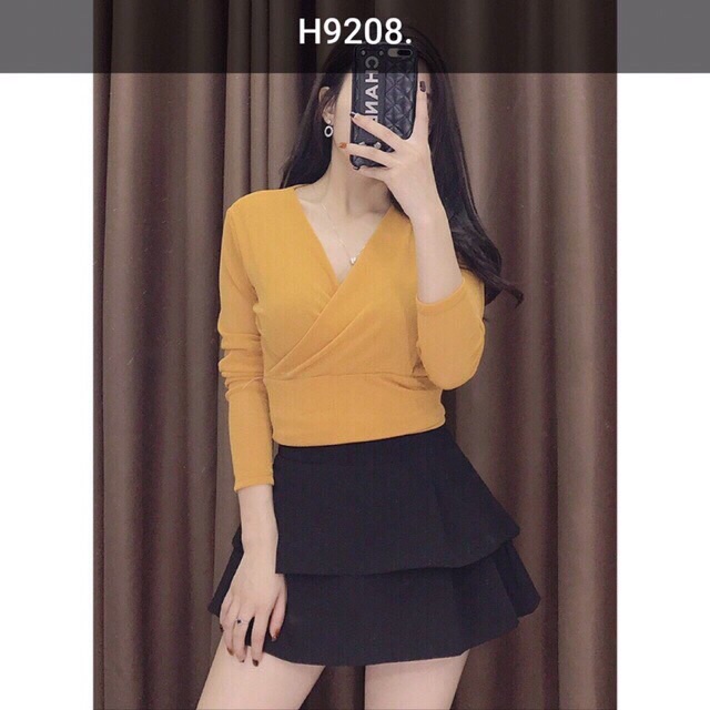 Áo nhũ kim tuyến cổ tim vạt chéo Sang chảnh(7 màu) | BigBuy360 - bigbuy360.vn