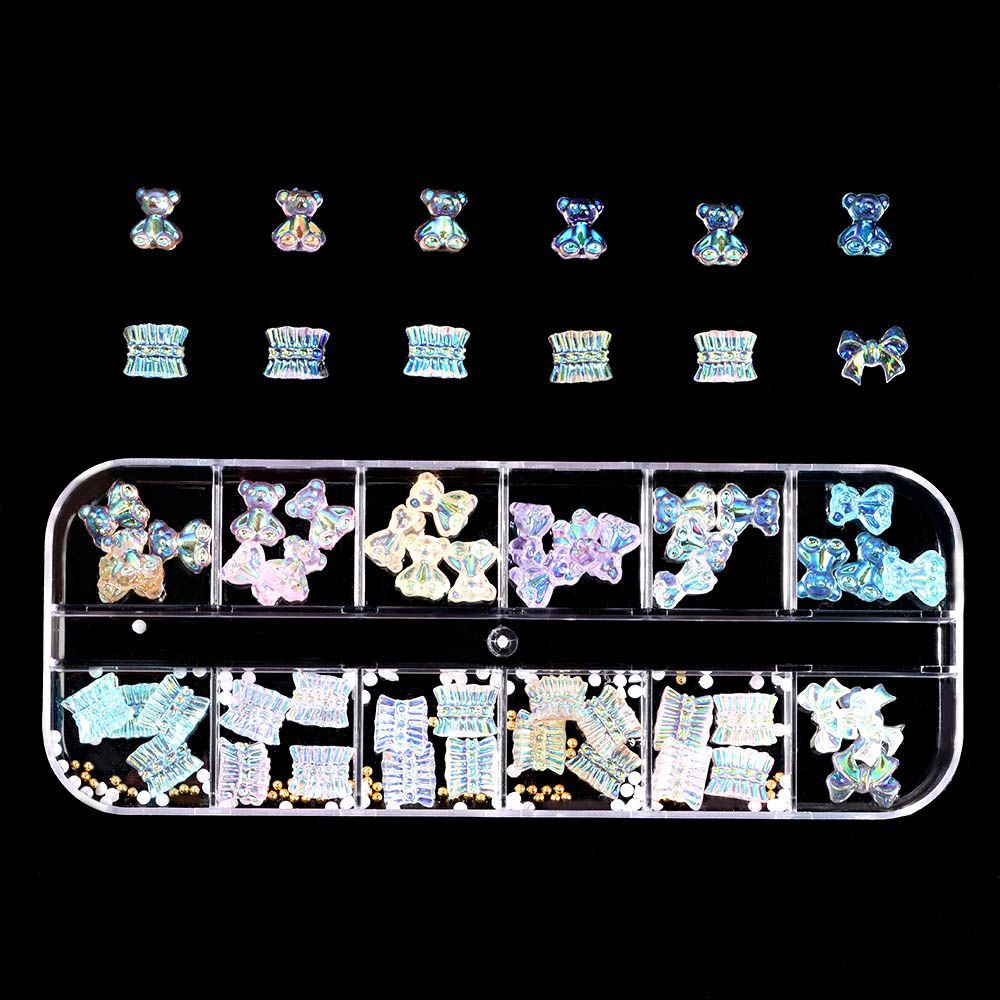 [Hàng mới về] Bộ 60 miếng dán trang trí móng tay hình hoa / gấu / nơ từ acrylic màu trắng cho nữ DIY