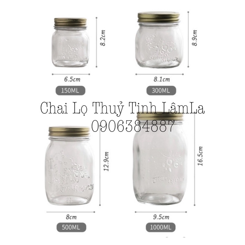 Hũ Thuỷ Tinh Hoa Rơi Nắp Nhôm Vàng 1000ml | Đựng Thực Phẩm , Gia Vị