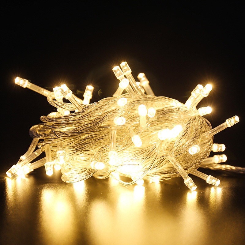 Cắm điện- Dây đèn led 10m 70 bóng đèn đom đóm chớp nháy trang trí tiệc lễ tết noel chân cắm tròn xịn
