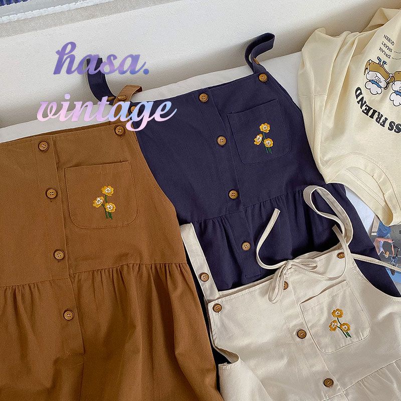 🌿 Yếm váy dài chất cotton thêu hoa xinh xắn ulzzang 🔥