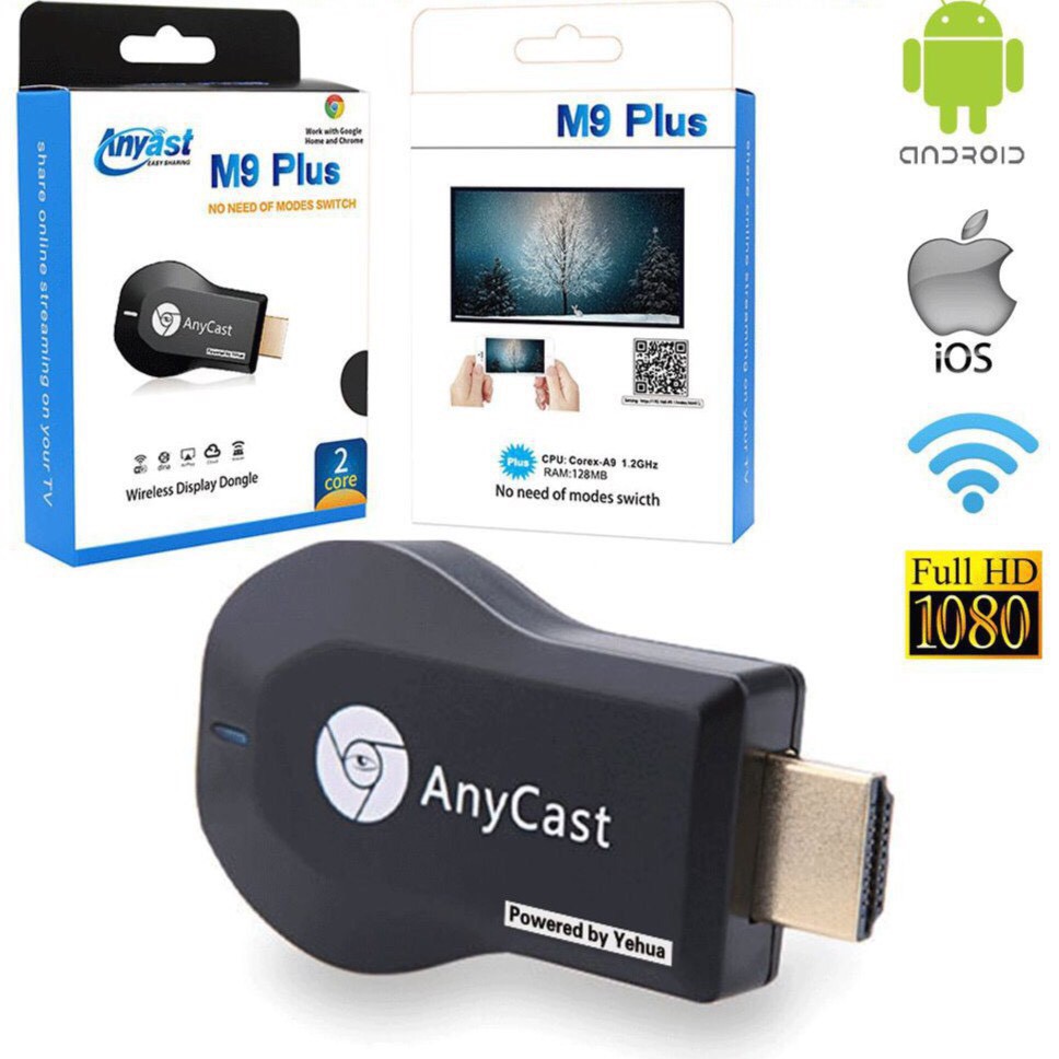 Anycast M9 Plus 2018 Full HD 1080P - HDMI không dây - Truyền tải màn hình điện thoại lên TV, máy chiếu