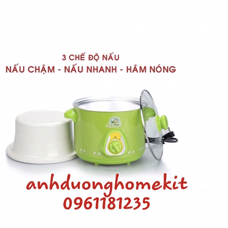 Nồi nấu cháo, hầm đồ ăn, kho cá đa năng nắp kính anhduonghomekit