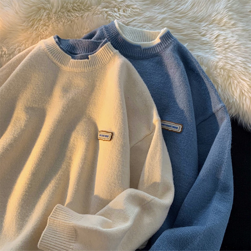 ✦ AFFLIGA ✦Áo sweater dệt kim tay dài cổ tròn màu sắc phong cách retro thời trang thu đông dành cho nam và nữ