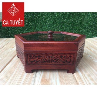 Khay đựng mứt tết bằng gỗ mặt kính khắc laser