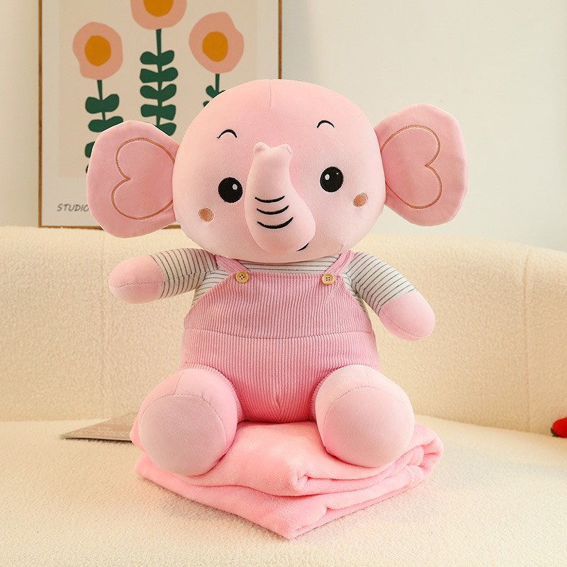 Bộ Chăn Gối Văn Phòng 3in1 Hizun Tiện Lợi Hình Voi Áo Kẻ