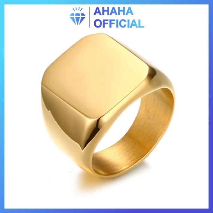 Nhẫn nam inox cao cấp thời trang rẻ đẹp kiểu mặt trơn vuông to ahaha.officical màu mạ vàng thép không gỉ PTNNA24