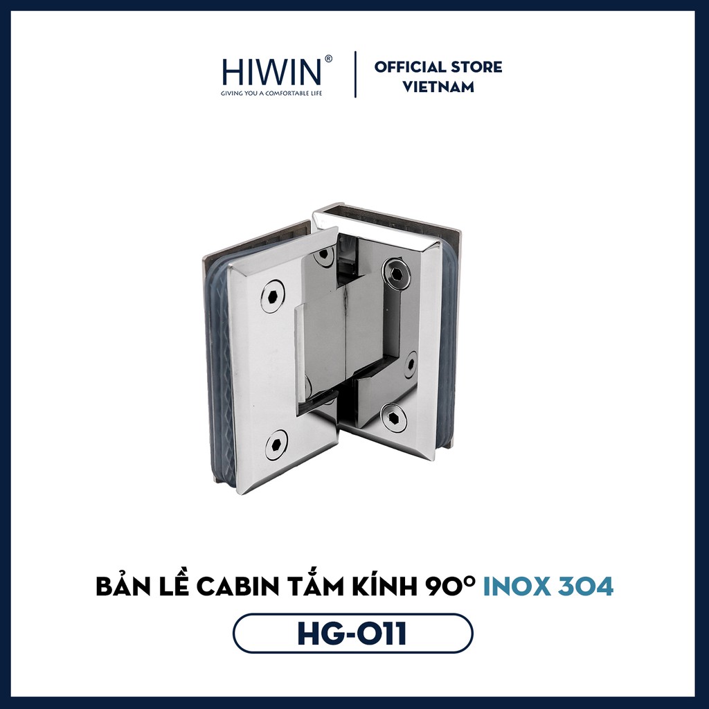 Bản lề phòng tắm kính 90 độ cạnh vát mặt gương inox 304 Hiwin HG-011 (dày 5 mm)