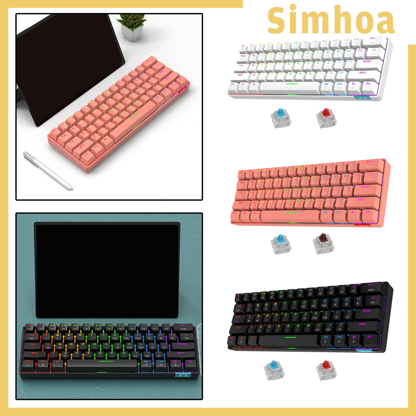 Bàn Phím Cơ Không Dây Bluetooth Rgb 61 Phím Loại C Cho Laptop / Pc