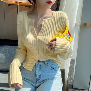 Áo Cardigan Dệt Kim Mỏng Cổ Chữ V Dễ Phối Đồ Thời Trang Cho Nữ