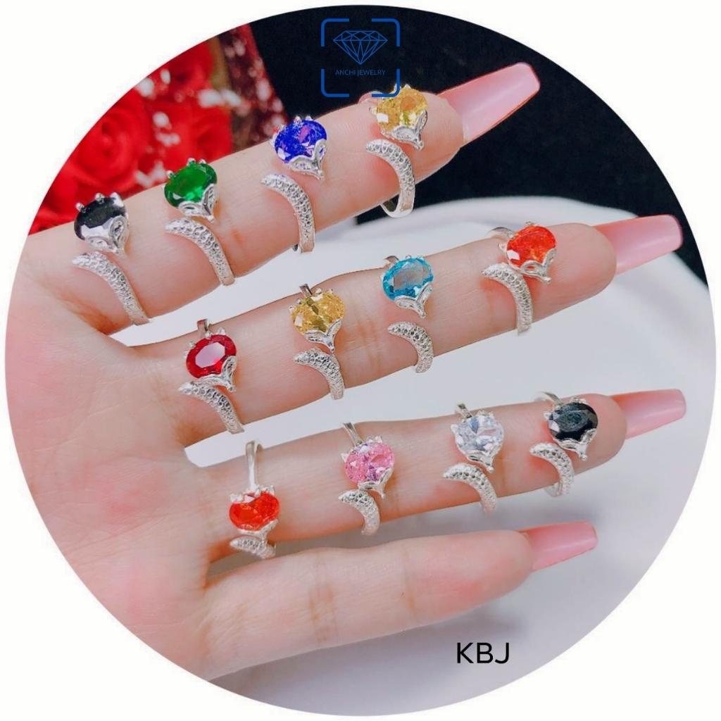 Nhẫn hồ ly đá phong thủy dáng hở freesize, chuẩn bạc ta - Anchi jewelry