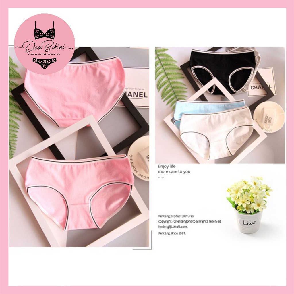 Quần Lót Nữ Cotton 100% kháng khuẩn thoáng mát viền kẻ màu tươi sáng mã 2800