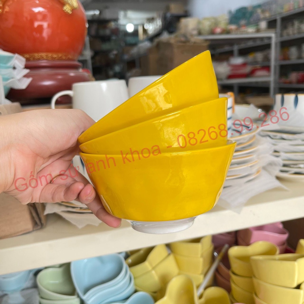 Bộ bát đĩa sứ,Chén Dĩa Sứ Bát Ăn Cơm Decor Bộ bát đĩa cậu bé 14 món xinh yêu màu vàng cho gia đình