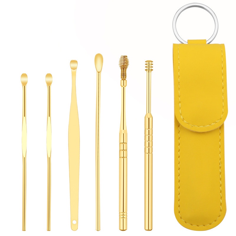 Bộ lấy ráy tai, bộ ngoáy tai, dụng cụ lấy ráy tai 6 món Tặng kèm túi đựng da treo chìa khóa sang trọng