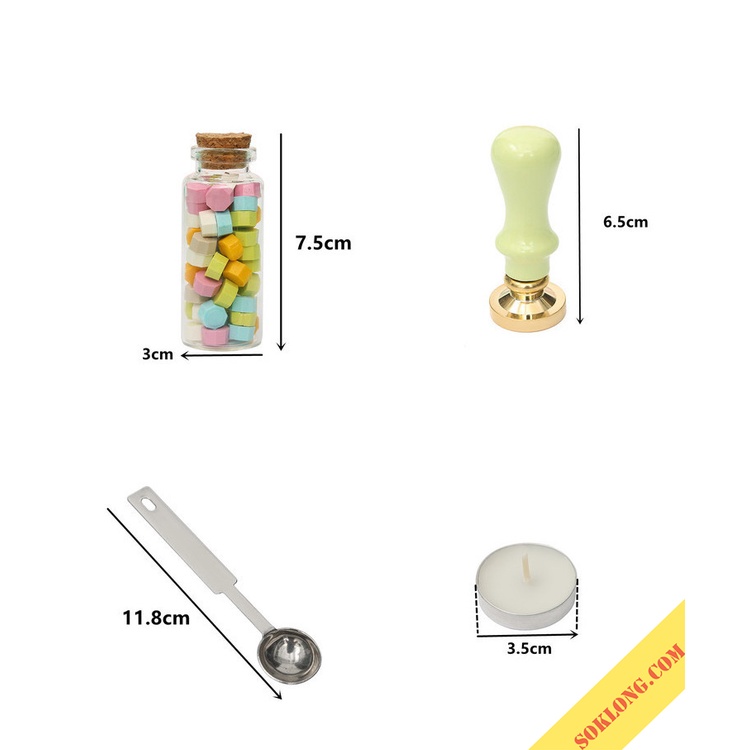 Bộ dụng cụ đóng con dấu sáp cổ điển D08 niêm phong, trang trí bullet journal, phong bì thư con sáp vintage