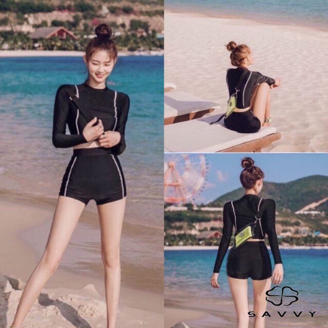 Bikini, Áo Tắm Dài Tay, Monokini Hàn Quốc Quần Short Năng Động (Kèm Ảnh Thật) - Đồ Bơi Nữ Kín Đáo- Savvy